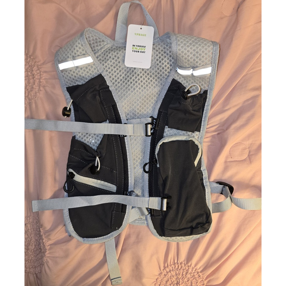 VPBAGE Reflective Running Vest w/ Front Pockets Gray/Black One Size Polyester